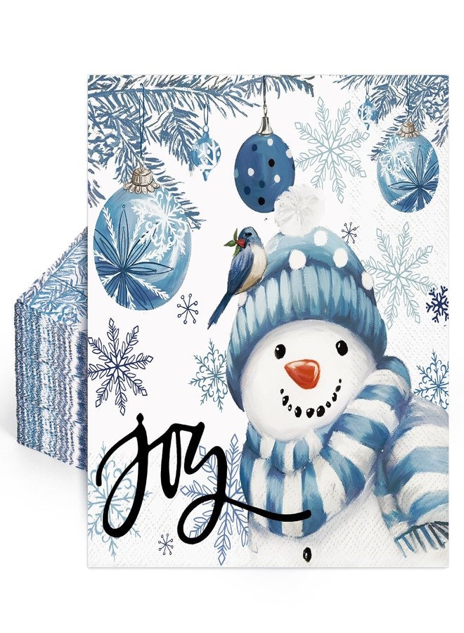JarThenaAMCS 100Pcs Christmas Paper Napkin Blue Snowman Xmas Ball Luncheon Napkins Dinner Hand Napkins for Winter Home Party Supplies Table Decor - Image 1
